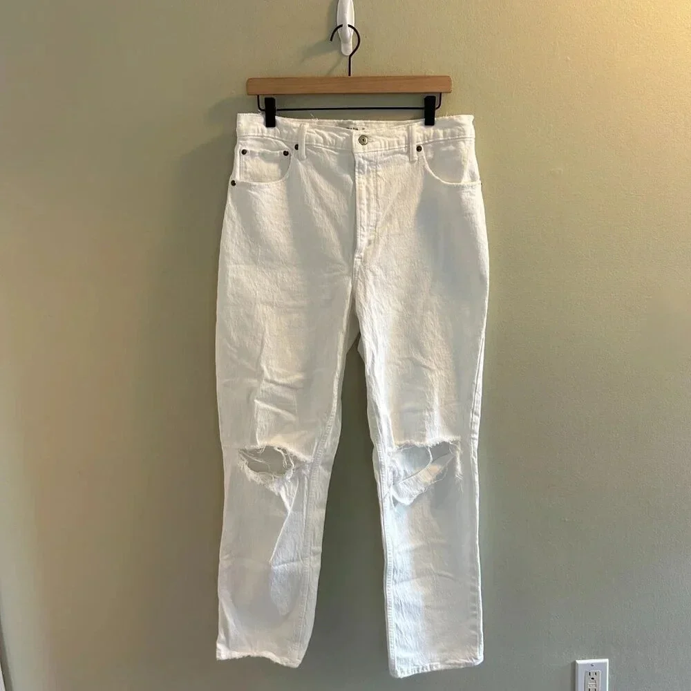 Abercrombie 90s Straight Ultra High Rise White Jeans Womens Size 32 14 Long - Picture 2 of 8